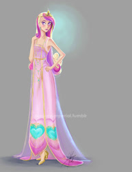 Size: 709x917 | Tagged: safe, artist:purpuraimperial, imported from derpibooru, princess cadance, human, clothes, crown, dress, female, hand on hip, high heels, humanized, jewelry, regalia, shoes, simple background, solo, watermark