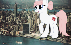 Size: 1639x1040 | Tagged: safe, artist:jerryakira79, imported from derpibooru, nurse redheart, pony, female, giant ponies in real life, giant pony, irl, macro, manhattan, mega giant, photo, ponies in real life