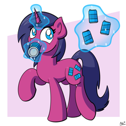 Size: 1920x1920 | Tagged: safe, artist:ashtoneer, imported from derpibooru, oc, oc only, oc:fizzy pop, pony, unicorn, female, magic, mare, soda can, solo