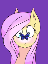 Size: 600x800 | Tagged: safe, artist:vickpaints, imported from derpibooru, fluttershy, butterfly, pegasus, pony, bust, butterfly on nose, cross-eyed, female, front view, full face view, insect on nose, looking at something, mare, portrait, simple background, solo