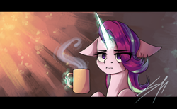 Size: 1300x800 | Tagged: safe, artist:sileentdo, imported from derpibooru, starlight glimmer, pony, marks for effort, female, floppy ears, glowing horn, i mean i see, levitation, magic, magic aura, solo, telekinesis