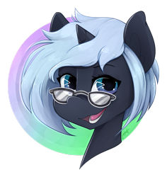 Size: 1024x1083 | Tagged: safe, artist:midnightpremiere, imported from derpibooru, oc, oc only, oc:yaasho, pony, bust, female, glasses, mare, simple background, smiling, solo, transparent background