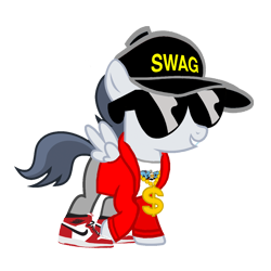 Size: 1536x1536 | Tagged: safe, artist:frownfactory, artist:motownwarrior01, edit, imported from derpibooru, rumble, pegasus, pony, air jordans, baseball cap, bling, cap, clothes, colt, gold chains, hat, jacket, male, nike, rapper, shoes, simple background, sneakers, sunglasses, swag, transparent background, vector