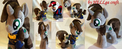 Size: 1024x410 | Tagged: safe, artist:my-little-plush, imported from derpibooru, oc, oc:blackjack, oc:littlepip, pony, unicorn, fallout equestria, fallout equestria: project horizons, clothes, fanfic, fanfic art, female, hooves, horn, irl, jumpsuit, mare, photo, pipbuck, plushie, text, vault suit, watermark