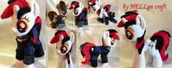 Size: 1024x410 | Tagged: safe, artist:my-little-plush, imported from derpibooru, oc, oc:blackjack, oc:littlepip, pony, unicorn, fallout equestria, fallout equestria: project horizons, clothes, cutie mark, fanfic, fanfic art, female, hooves, horn, irl, jumpsuit, mare, photo, pipbuck, plushie, text, vault suit, watermark