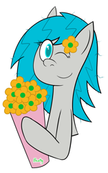 Size: 1157x1837 | Tagged: safe, artist:b-cacto, imported from derpibooru, oc, oc only, oc:marigold earth tulip hosta, pony, flower, flower in hair, one eye closed, simple background, smiling, solo, transparent background, wink