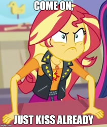 Size: 500x592 | Tagged: safe, imported from derpibooru, sunset shimmer, equestria girls, equestria girls series, rollercoaster of friendship, angry, image macro, implied lesbian, implied rarijack, implied shipping, meme, shipper on deck, sunset shipper