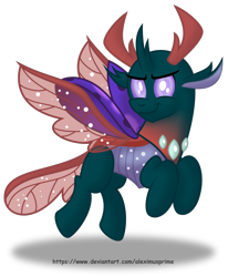 Size: 1600x1946 | Tagged: safe, artist:aleximusprime, imported from derpibooru, pharynx, changedling, changeling, flying, male, prince pharynx, simple background, smiling, smirk, solo, transparent background