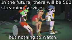 Size: 1366x768 | Tagged: safe, edit, edited screencap, imported from derpibooru, screencap, drama letter, microchips, timber spruce, watermelody, equestria girls, legend of everfree, exploitable meme, image macro, meme, the fairly oddparents, timber spruce's scary story