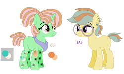 Size: 761x456 | Tagged: safe, artist:mlpfangirl17, artist:selenaede, imported from derpibooru, oc, oc only, oc:grass notes, oc:harp, earth pony, pony, unicorn, bandana, base used, dreadlocks, duo, ear piercing, earring, female, glasses, hipster, jewelry, magical lesbian spawn, mare, next generation, offscreen character, offspring, parent:lyra heartstrings, parent:tree hugger, piercing, ponytail, simple background, sisters, tattoo, white background