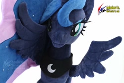 Size: 1080x720 | Tagged: safe, artist:nekokevin, imported from derpibooru, princess luna, alicorn, pony, cute, female, irl, looking at you, mare, photo, plushie, simple background, spread wings, white background, wings