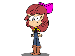 Size: 800x600 | Tagged: safe, imported from derpibooru, apple bloom, human, boots, bow, female, overalls, shoes, short sleeves, simple background, solo, the loud house, white background