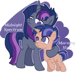 Size: 1470x1403 | Tagged: safe, artist:rosiepie15, imported from derpibooru, oc, oc:midnight spectrum, oc:morning star, pony, unicorn, abstract background, base used, blank flank, brothers, colt, duo, hug, male, no pupils, offspring, parent:flash sentry, parent:twilight sparkle, parents:flashlight, simple background, transparent background