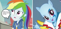 Size: 1245x606 | Tagged: safe, edit, edited screencap, imported from derpibooru, screencap, rainbow dash, equestria girls, equestria girls series, rollercoaster of friendship, bald, bald cartoons, cropped, dialogue, text