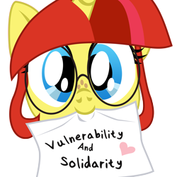 Size: 5000x5000 | Tagged: safe, artist:aaronmk, imported from derpibooru, oc, oc only, oc:lefty pony, pony, absurd resolution, female, freckles, glasses, heart, looking at you, mouth hold, paper, sign, simple background, solo, transparent background