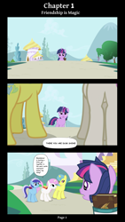 Size: 2185x3881 | Tagged: safe, artist:darkstorm mlp, imported from derpibooru, lemon hearts, minuette, twilight sparkle, twinkleshine, earth pony, pony, unicorn, comic:friendship is magic 63, friendship is magic, book, citrus heart, comic, crest (r63), dialogue, dusk shine, implied moondancer, rule 63, rule 63 thread, scene interpretation, sparkleshine