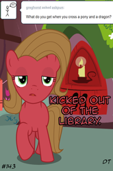 Size: 600x907 | Tagged: safe, artist:diegotan, imported from derpibooru, oc, oc only, oc:pun, earth pony, pony, ask pun, ask, female, golden oaks library, mare, pun, solo