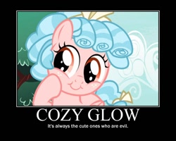 Size: 750x600 | Tagged: safe, edit, edited screencap, imported from derpibooru, screencap, cozy glow, pegasus, pony, marks for effort, cozy glow is best facemaker, cozybetes, cute, female, filly, foal, freckles, image macro, meme, motivational poster, pure concentrated unfiltered evil of the utmost potency