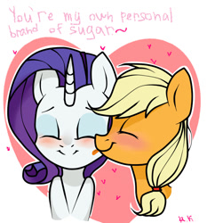 Size: 739x793 | Tagged: safe, artist:kilka-chan-yana, imported from derpibooru, applejack, rarity, earth pony, pony, unicorn, blushing, cute, female, happy, jackabetes, lesbian, licking, raribetes, rarijack, shipping, smiling, tongue out