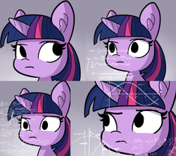 Size: 3749x3331 | Tagged: source needed, safe, artist:tjpones, artist:tjpones edits, edit, imported from derpibooru, twilight sparkle, alicorn, pony, calculating, calculus, chalkboard, confused, cropped, fancy mathematics, female, hilarious in hindsight, image macro, math, math lady meme, meme, ponified meme, quadratic formula, reaction image, solo, thinking, trigonometry, twilight sparkle (alicorn)