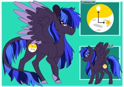 Size: 1024x715 | Tagged: safe, artist:colourstrike, imported from derpibooru, oc, oc only, oc:midnight, pegasus, pony, colored wings, colored wingtips, female, green background, leonine tail, mare, offspring, parent:flash sentry, parent:twilight sparkle, parents:flashlight, raised hoof, simple background, solo, spread wings, wings