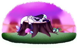 Size: 2279x1421 | Tagged: safe, artist:honeybbear, imported from derpibooru, oc, oc only, oc:beatz, nocturnal howler, original species, crystal, female, filly, mushroom, simple background, solo, transparent background, tree stump, younger