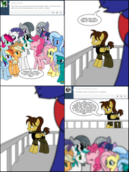 Size: 1212x1612 | Tagged: safe, artist:dekomaru, imported from derpibooru, applejack, fluttershy, limestone pie, marble pie, pinkie pie, rainbow dash, trixie, twilight sparkle, oc, oc:danzo, oc:hattori, earth pony, pegasus, pony, unicorn, tumblr:ask twixie, appledash, ask, ask twixie 3.0, canon x oc, comic, female, lesbian, shipping, tumblr, twixie