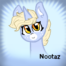 Size: 250x250 | Tagged: safe, artist:nootaz, imported from derpibooru, oc, oc only, oc:nootaz, pony, unicorn, derpibooru, bust, female, mare, meta, portrait, solo, spoilered image joke