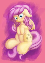 Size: 1140x1613 | Tagged: safe, artist:geljado, imported from derpibooru, fluttershy, pegasus, pony, blushing, colorful, colourful, digital art, digital drawing, digital painting, female, floppy ears, hooves to the chest, looking at you, sitting, solo