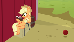 Size: 3000x1687 | Tagged: safe, artist:aaronmk, imported from derpibooru, applejack, earth pony, pony, atg 2018, ball, barn, barrel, book, communism, cowboy hat, das kapital, female, hat, karl marx, mare, mouthpiece, newbie artist training grounds, reading, relaxing, solo, stetson, straw, the capital, vector