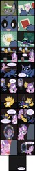 Size: 2000x9846 | Tagged: safe, artist:magerblutooth, imported from derpibooru, diamond tiara, oc, oc:dazzle, oc:il, oc:peal, cat, earth pony, imp, pony, comic:diamond and dazzle, bits, broken mirror, comic, gambling, jukebox, mirror, mug, playing card, sweat