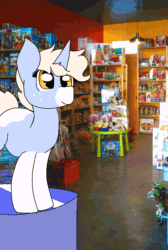 Size: 630x940 | Tagged: safe, artist:nootaz, imported from derpibooru, oc, oc:nootaz, human, pony, unicorn, animated, boots, clothes, female, freckles, human ponidox, necktie, pleated skirt, real life background, self ponidox, shoes, skirt, socks, solo, thigh highs