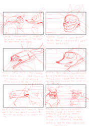 Size: 2480x3508 | Tagged: safe, artist:toon-n-crossover, imported from derpibooru, ahuizotl, oc, oc:atlacatl, oc:cualtepil, oc:netlamachti, ahuizotl (species), comic, rough draft, rough sketch, storyboard, wip