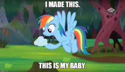 Size: 869x500 | Tagged: safe, edit, edited screencap, imported from derpibooru, screencap, rainbow dash, pegasus, pony, the end in friend, cloud, cloud baby, female, flying, i made this, mare, solo, swamp