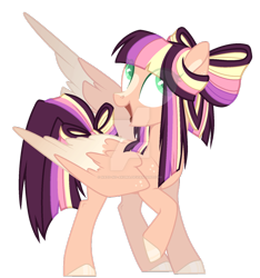 Size: 1024x1093 | Tagged: safe, artist:owl-clockwork, artist:vintage-owll, imported from derpibooru, oc, oc only, pegasus, pony, bow, deviantart watermark, female, hair bow, mare, offspring, parent:big macintosh, parent:twilight sparkle, parents:twimac, simple background, solo, transparent background, watermark