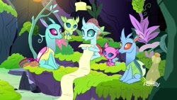 Size: 1920x1080 | Tagged: safe, imported from derpibooru, screencap, axilla, carapace (character), carapace (g4), lumbar, ocellus, spiracle, changedling, changeling, nymph, the hearth's warming club, baby changeling, family