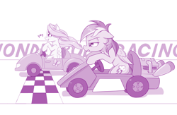 Size: 1280x836 | Tagged: safe, artist:dstears, imported from derpibooru, fluttershy, rainbow dash, animated at source, cute, duo, female, frown, go-kart, kart, racing, shyabetes, smiling, unamused, yay