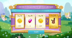 Size: 1024x552 | Tagged: safe, imported from derpibooru, trouble shoes, pony, bits, daily login, gameloft, gem, male, solo