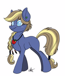 Size: 3576x4204 | Tagged: safe, artist:celestial-rainstorm, imported from derpibooru, oc, oc only, oc:juniper berry, earth pony, pony, blind, female, mare, offspring, parent:applejack, parent:oc:ash bark, parents:canon x oc, simple background, solo, white background