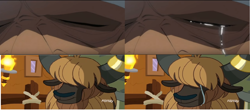 Size: 1024x452 | Tagged: safe, edit, edited screencap, imported from derpibooru, screencap, yak, yakity-sax, comparison, crying, doberman (one piece), one piece, one piece film z, one piece film: z, unnamed character, unnamed yak