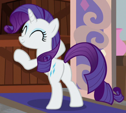 Size: 626x564 | Tagged: safe, imported from derpibooru, screencap, rarity, pony, unicorn, friendship university, bipedal, bipedal leaning, butt, cropped, cute, eyes closed, female, leaning, mare, plot, raribetes, smiling, solo