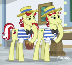 Size: 5679x5150 | Tagged: safe, edit, edited screencap, imported from derpibooru, screencap, flam, flim, pony, unicorn, friendship university, absurd resolution, bowtie, discovery family logo, exploitable meme, filing cabinet, glimmerposting, hat, meme