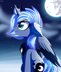 Size: 1024x1205 | Tagged: safe, artist:kaleido-art, imported from derpibooru, princess luna, alicorn, pony, cute, female, mare, mare in the moon, moon, s1 luna, solo, sweet dreams fuel