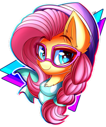 Size: 1024x1231 | Tagged: safe, artist:kaleido-art, imported from derpibooru, fluttershy, pegasus, pony, fake it 'til you make it, alternate hairstyle, bust, ear fluff, female, hipstershy, mare, simple background, solo, transparent background