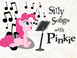 Size: 1006x768 | Tagged: safe, artist:ianpony98, imported from derpibooru, pinkie pie, card, music stand, silly songs, silly songs with pinkie, song in the comments, title card, veggietales