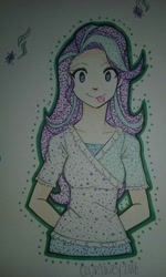 Size: 768x1280 | Tagged: safe, artist:periwinkle, imported from derpibooru, starlight glimmer, human, female, humanized, light skin, solo, tongue out, traditional art