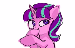 Size: 1535x989 | Tagged: safe, artist:rakuen_295, imported from derpibooru, starlight glimmer, pony, unicorn, female, s5 starlight, simple background, smiling, smirk, solo, thinking, white background