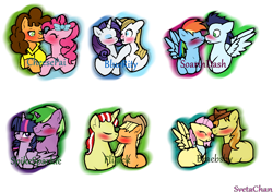 Size: 1080x762 | Tagged: safe, artist:svetachan, imported from derpibooru, applejack, braeburn, cheese sandwich, flim, fluttershy, pinkie pie, prince blueblood, rainbow dash, rarity, soarin', spike, twilight sparkle, alicorn, blushing, braeshy, cheesepie, crack shipping, female, flimjack, male, mane seven, mane six, mare, ponified, ponified spike, rariblood, shipping, simple background, soarindash, species swap, stallion, straight, transparent background, twilight sparkle (alicorn), twispike