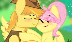 Size: 916x538 | Tagged: safe, artist:sirena-flitter, imported from derpibooru, braeburn, fluttershy, braeshy, female, male, shipping, straight