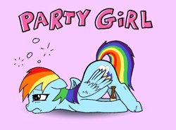 Size: 1148x848 | Tagged: safe, artist:friendshipishorses, imported from derpibooru, rainbow dash, pony, beer bottle, bottle, drunk, drunk bubbles, drunker dash, face down ass up, female, solo